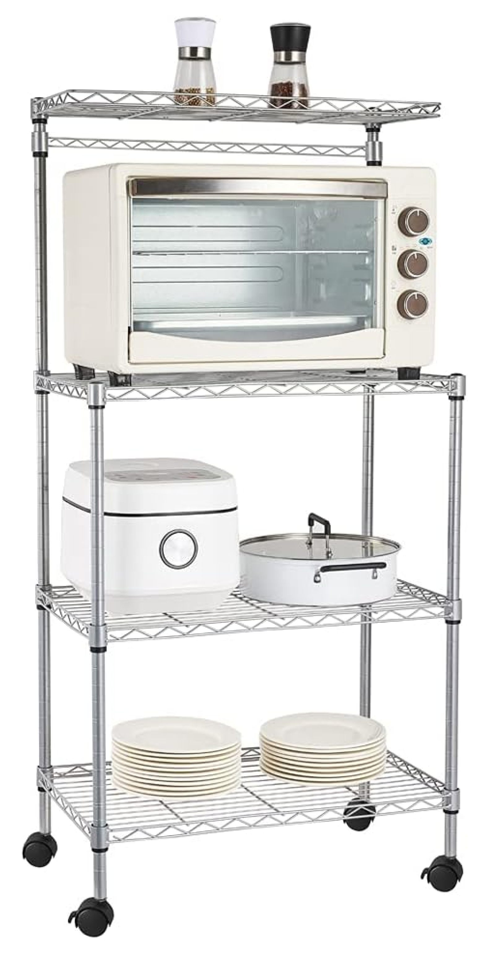 CRIXLHIX Kitchen Bakers Rack with Wheels,Rolling Microwave Stand Cart