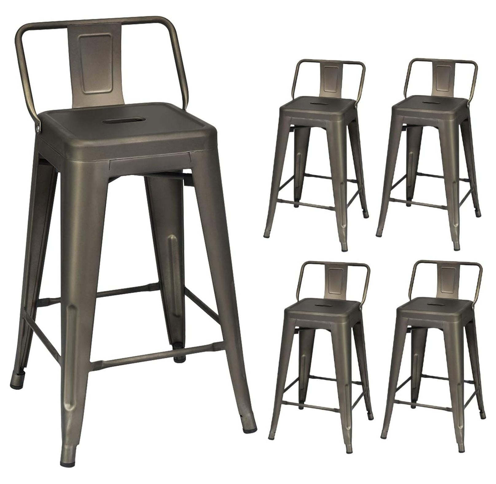 CRIXLHIX Metal Bar stools Set of 4, with Removable Back, 24'' Counter