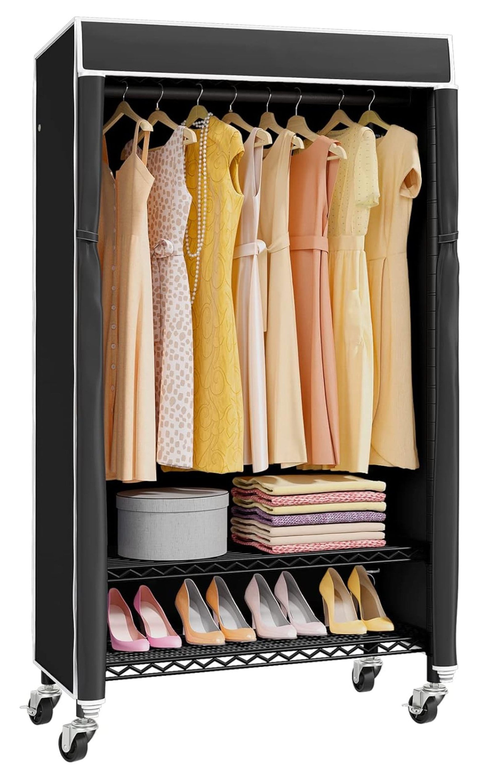 CRIXLHIX R1C Plus Rolling Clothes Rack with Cover Portable Closet for