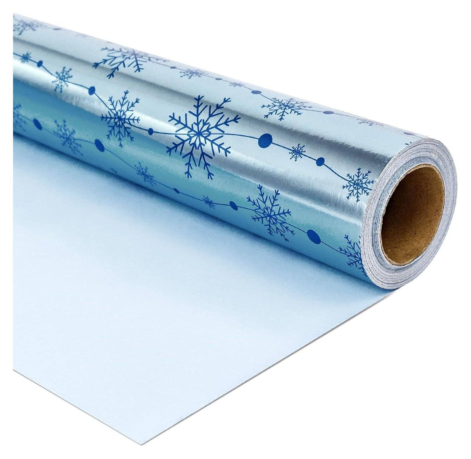 CRIXLHIX Reversible Christmas Wrapping Paper Jumbo Roll Blue Snowflakes 30 inches x 100 Feet