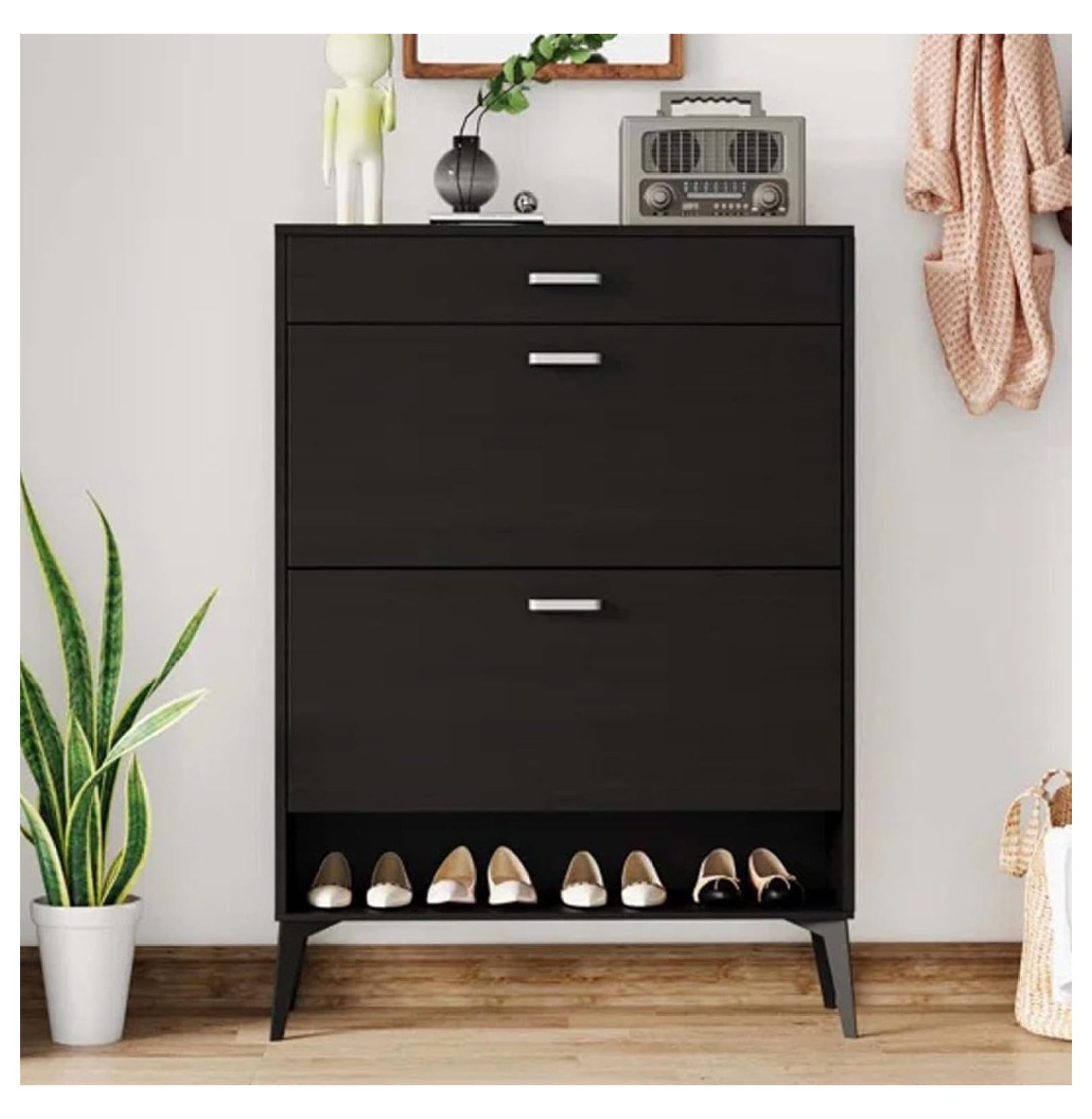 Shoe Rack Drawer Slides CRIXLHIX Shoe Cabinet with 1 Slide Drawer & 2 Drawers, Freestanding ...