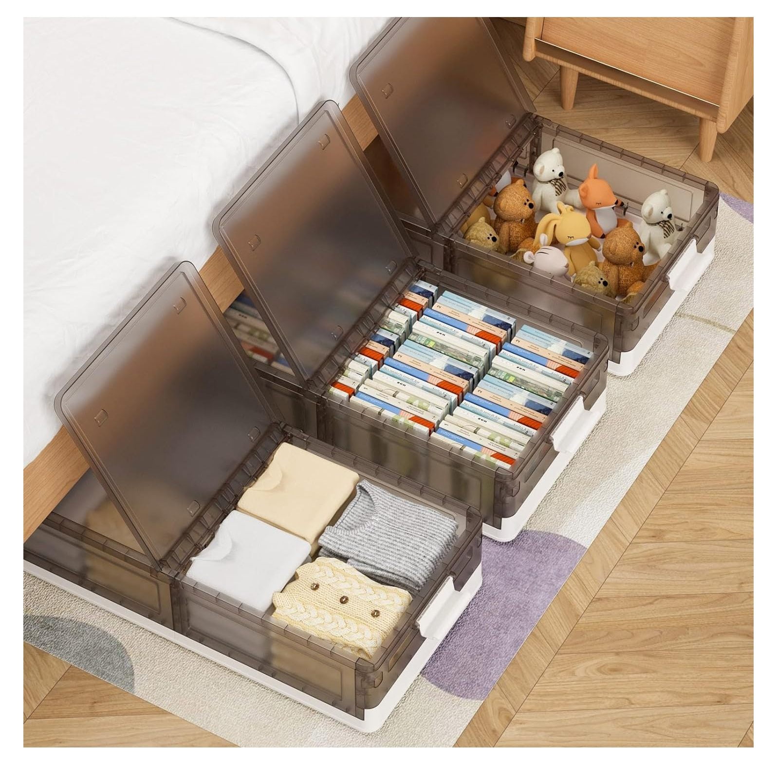 CRIXLHIX Under Bed Storage Containers with Wheels,Plastic Stackable