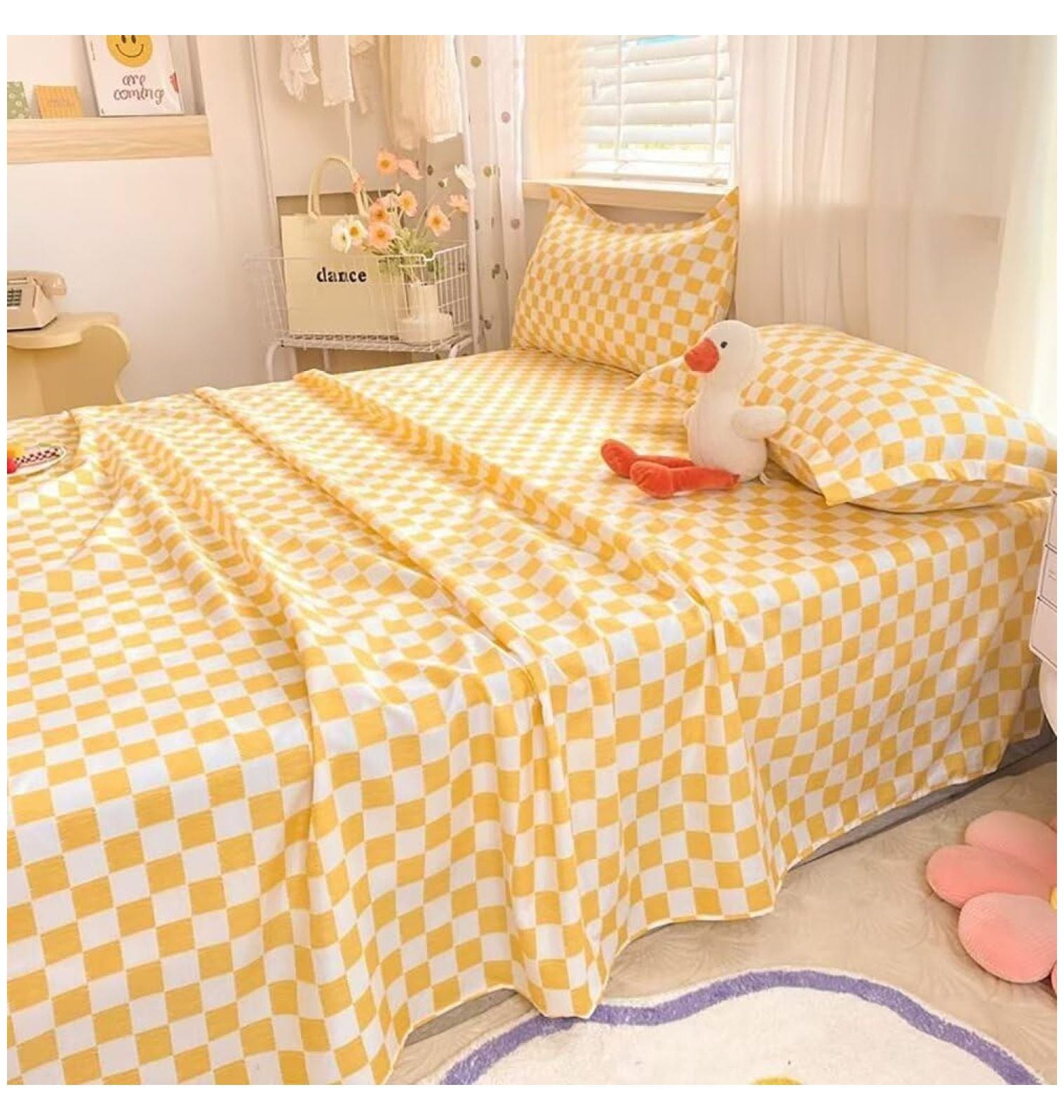 CRIXLHIX Yellow Plaid Sheet Sets Full White and Light Yellow Buffalo