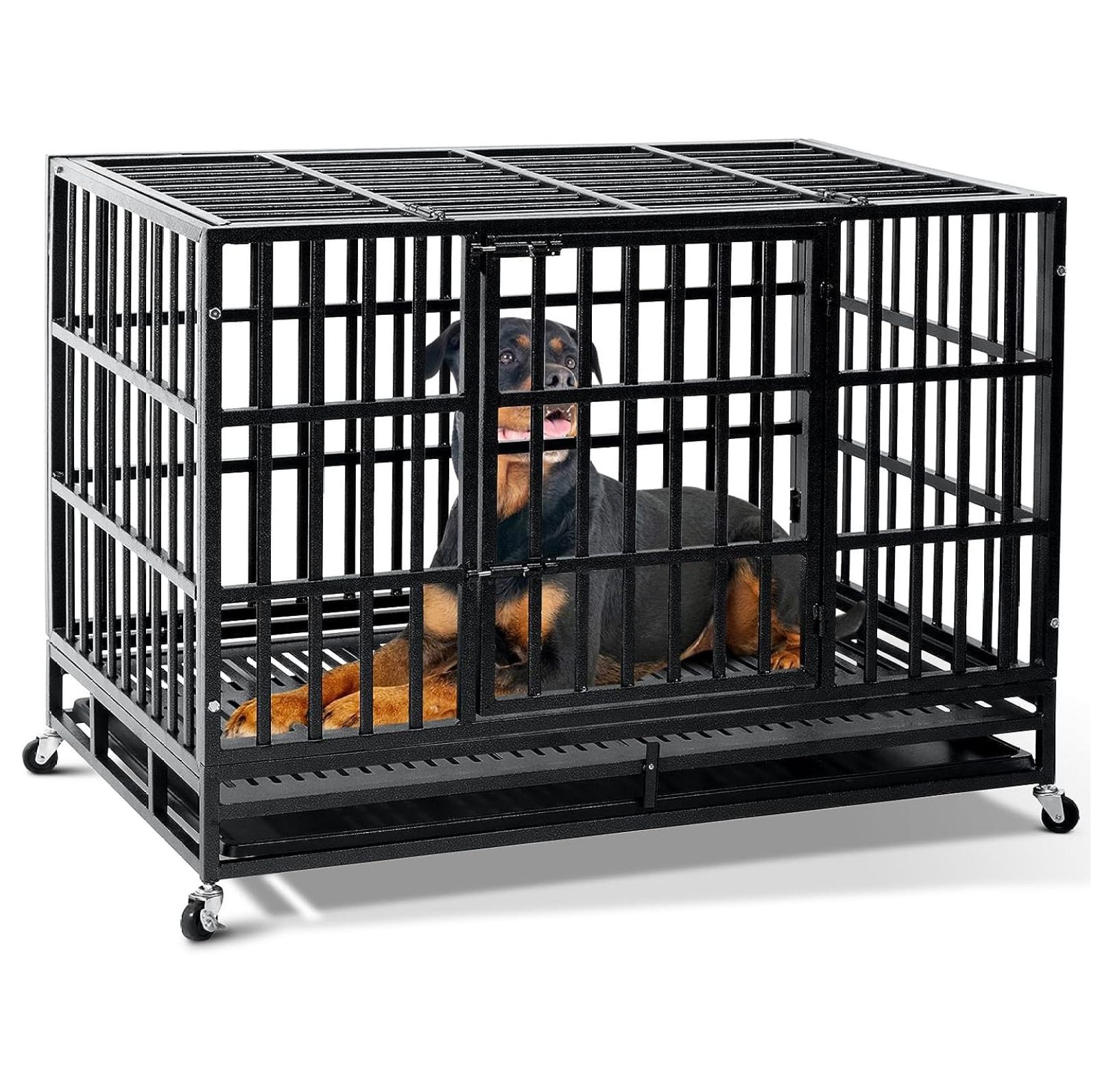 CRIXLHIX inch Heavy Duty Indestructible Dog Crate,New Upgrade Tray for