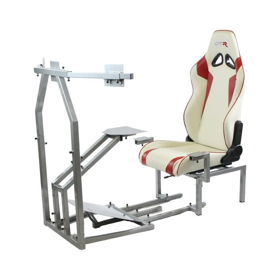 CRJ Flight Simulator Silver Frame with White/Red Seat