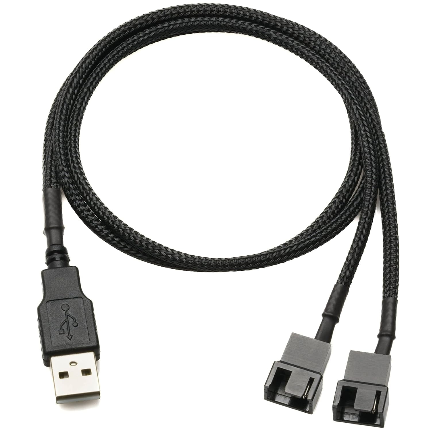 CRJ USB to Dual 3-Pin and 4-Pin PC Fan 5V Sleeved Fan Power Adapter ...
