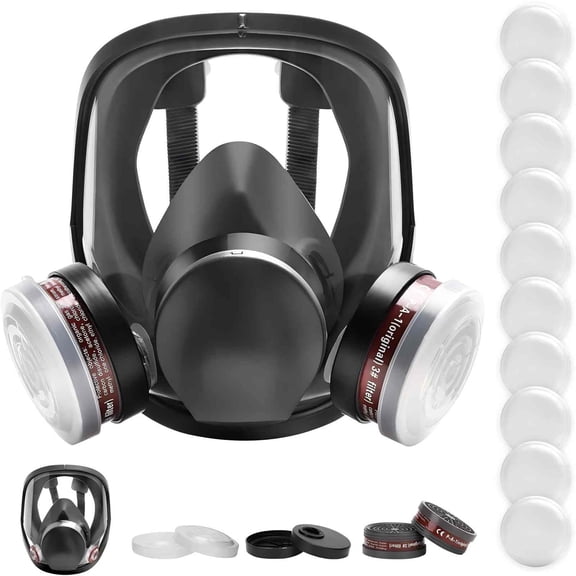 CRJKIJ Full Face Gas Mask - Gas Masks Survival Nuclear and Chemical, Reusable Respirator Mask with P-A-1 Activated Carbon Filter for Dust Spray Soldering Polishing Welding (6800 Respirator)
