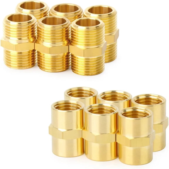 CRKMGS-1/4" NPT Brass Pipe Fitting Kit, 6  1/4" NPT Male Hex Nipple6  1/4" NPT Female Hex CouplingThread Adapter12-PACK