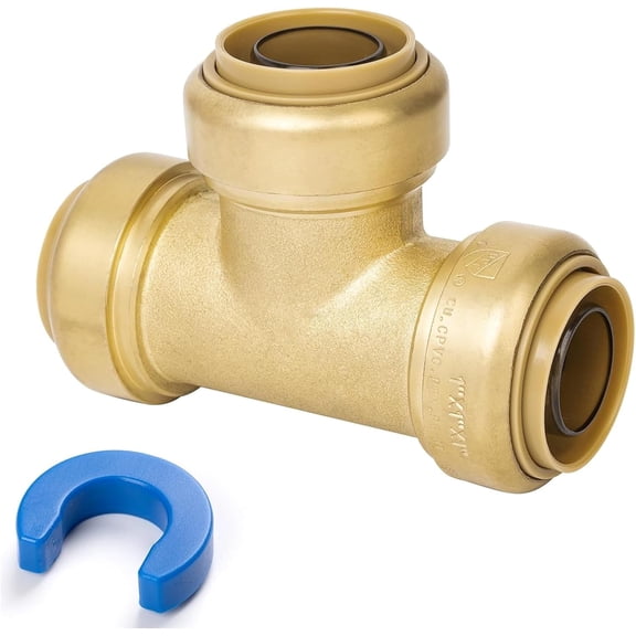 CRKMGS-1" Pex Tee Pushfit, Push to Connect Brass Plumbing Fitting for Copper, CPVC, PEX Pipe, Brass Pex Fitting with Upgraded Stiffener, Disconnect Clip Included, NSF & UPC Certified