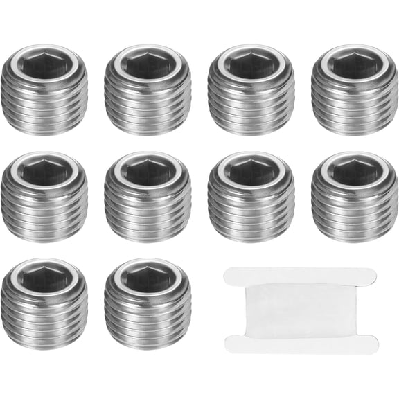 CRKMGS-10 Pcs 304 Stainless Steel Pipe Plug 1/4" BSP Male Internal Hex Thread Socket Pipe Plug Hex Countersunk Pipe Fitting for Sealing Water Oil Gas Pipeline, Silver