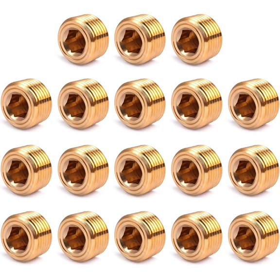 CRKMGS-18PCS Brass Pipe Plug Fitting 1/8" NPT Male Plug Hex Counter Sunk Plugs,Internal Hex Thread Socket Pipe Plugs Kit