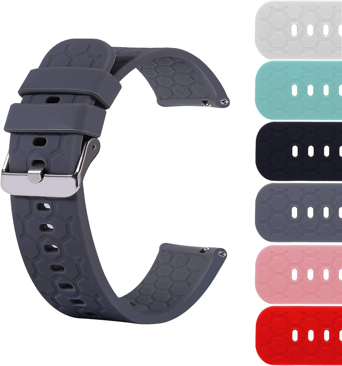 CRKMGS-18mm 20mm 22mm Width Silicone Quick Release Wristband Replacement Sports Straps Bracelet Watch Band Women Men Strap with Quick Release Pins for Smartwatch