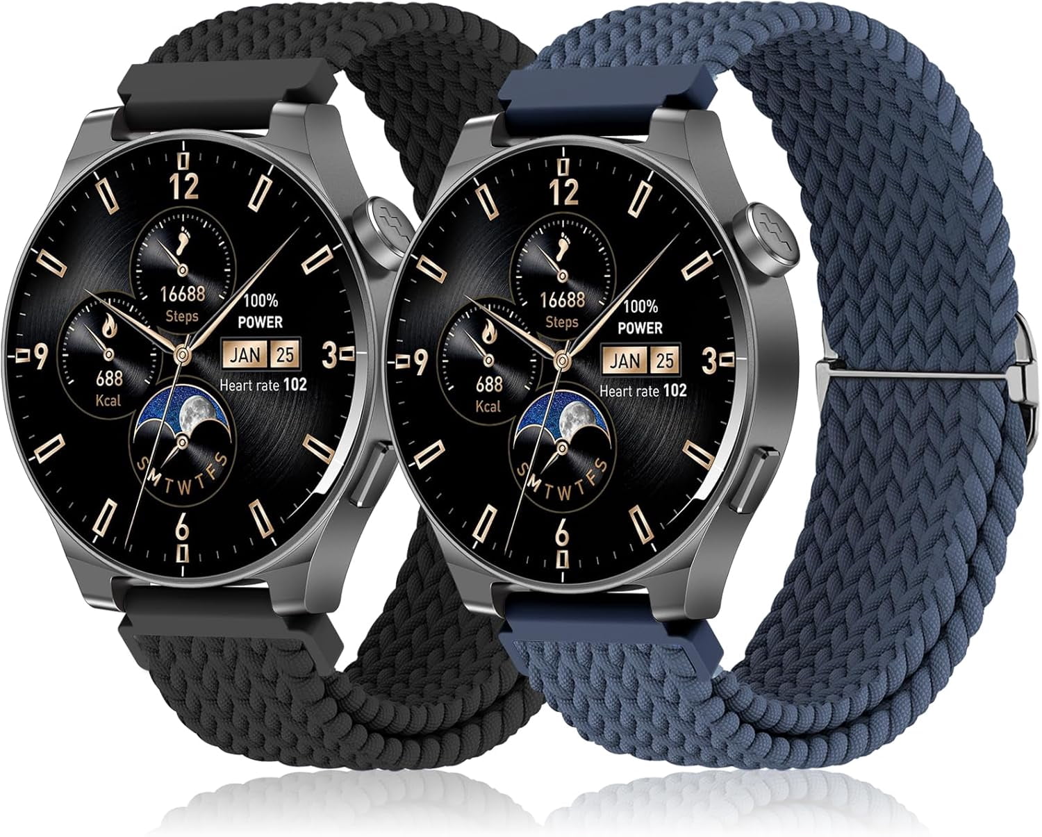CRKMGS-2 Pack Braided Stretchy Nylon Watch Band Compatible with Tozo S5/S3/S6 Smartwatch,Sport Elastic Fabric Breathable Adjustable Quick Release Strap for CMF Watch 3 Pro/Pro/Pro 2 Women Men