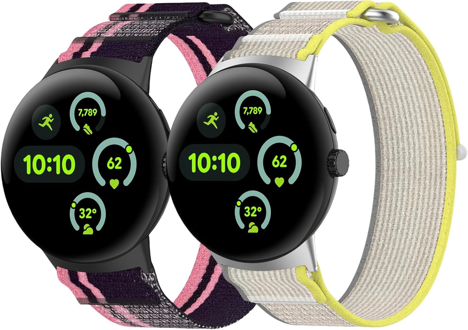 CRKMGS-2 Pcs Compatible with Google Pixel Watch 3 41mm 45mm Nylon Watch Band, Breathable Sport Strap for Google Pixel 3/2/1 Adjustable Smartwatch Bands Men Women