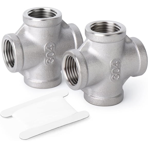 CRKMGS-2PCS Stainless Steel 4 Way Pipe Fittings, 3/4" x 3/4" x 3/4" x 3/4" NPT Female Pipe Fittings
