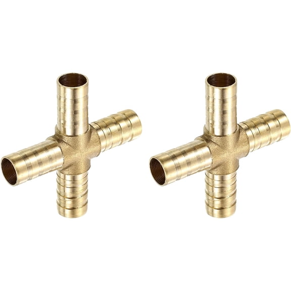 CRKMGS-2Pcs Brass 4 Way Pipe Fitting, 10mm Cross Barb Union Fitting Pipe Adapter for Water/Fuel/Air Transport Connect Pipelines