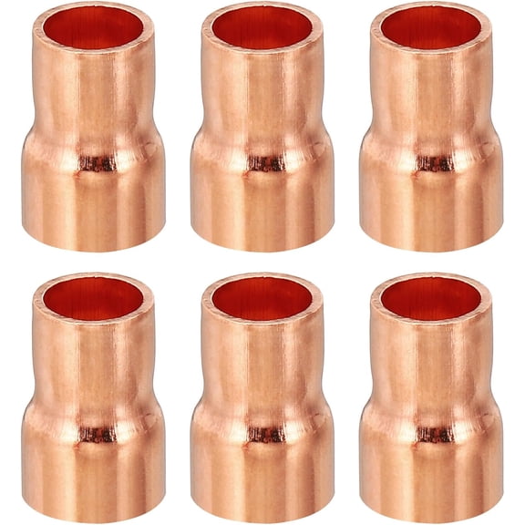 CRKMGS-3/8" to 5/16" ID Copper Reducer, 6pcs 99.9% Pure Copper Reducing Coupling Pressure Fitting Pipe Tube Connector Adapter with Sweat Solder Connection for HVAC Refrigeration System