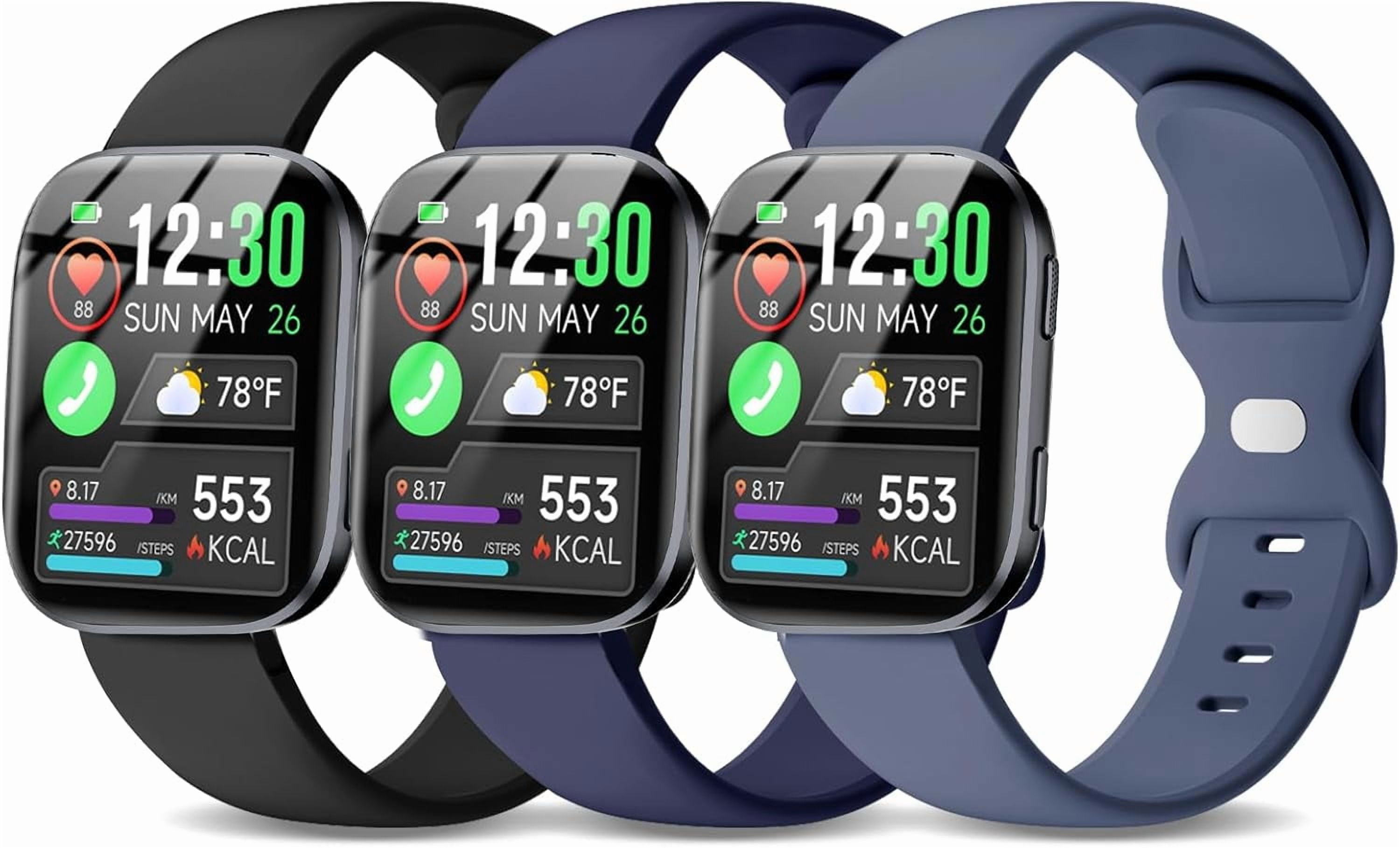 CRKMGS-3 Pack Silicone Sport Watch Bands Compatible with GloryFit T80/T70/T60/T50 Smartwatch,22mm Soft Waterproof Quick Release Replacement Strap for GloryFit P99/P98 accessory Women Men