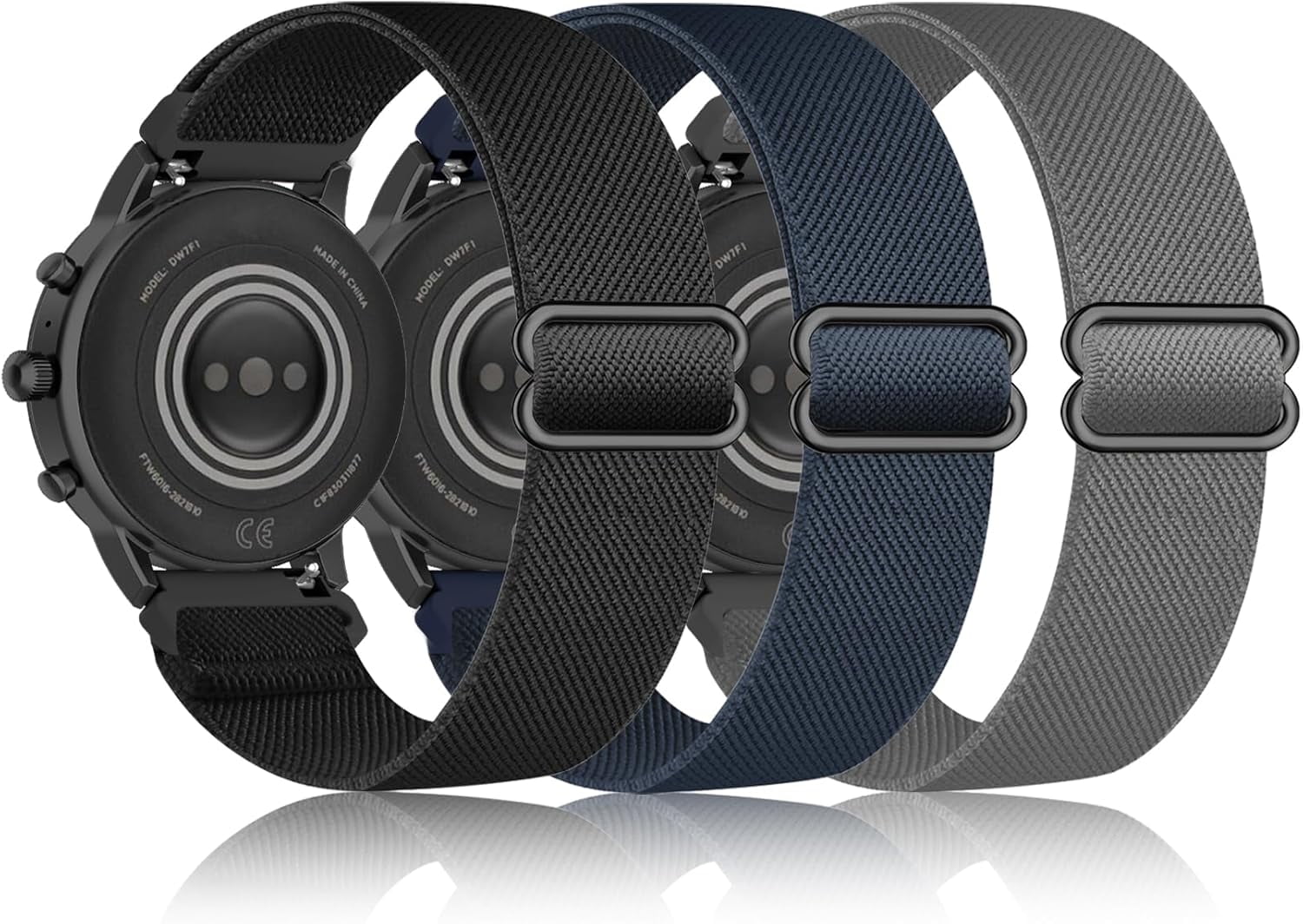 CRKMGS-3 Pack Stretchy Nylon Watch Bands Compatible with Tozo S5/S3/S6 Smartwatch,Sport Loop Elastic Fabric Breathable Adjustable Quick Release Strap for CMF Watch 3 Pro/Pro/Pro 2 Women Men