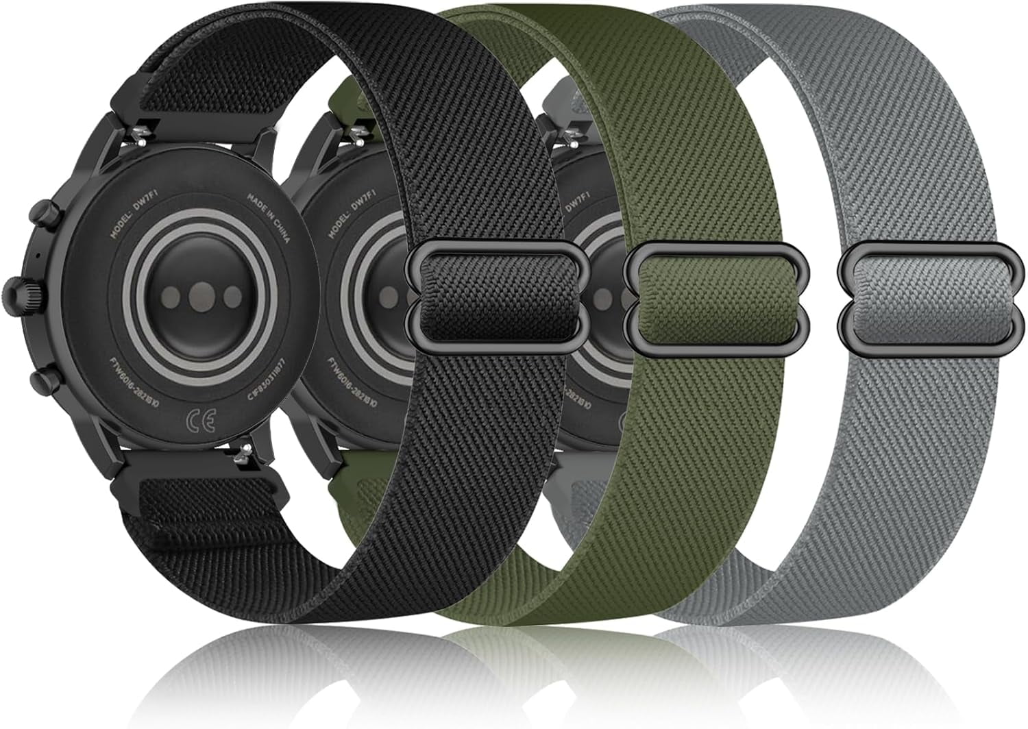 CRKMGS-3 Pack Stretchy Nylon Watch Bands Compatible with Tozo S5/S3/S6 Smartwatch,Sport Loop Elastic Fabric Breathable Adjustable Quick Release Strap for CMF Watch 3 Pro/Pro/Pro 2 Women Men