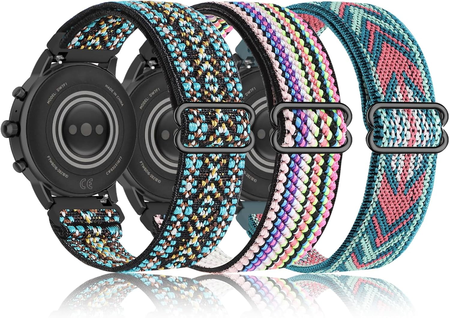 CRKMGS-3 Pack Stretchy Nylon Watch Bands Compatible with Tozo S5/S3/S6 Smartwatch,Sport Loop Elastic Fabric Breathable Adjustable Quick Release Strap for CMF Watch 3 Pro/Pro/Pro 2 Women Men