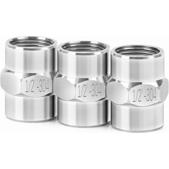 CRKMGS-304 Stainless Steel Pipe Fitting, Hex Coupling 1/2" NPT Female x 1/2" NPT Female Thread Adapter(3-PACK)
