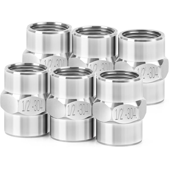 CRKMGS-304 Stainless Steel Pipe Fitting, Hex Coupling 1/2" NPT Female x 1/2" NPT Female Thread Adapter(6-PACK)