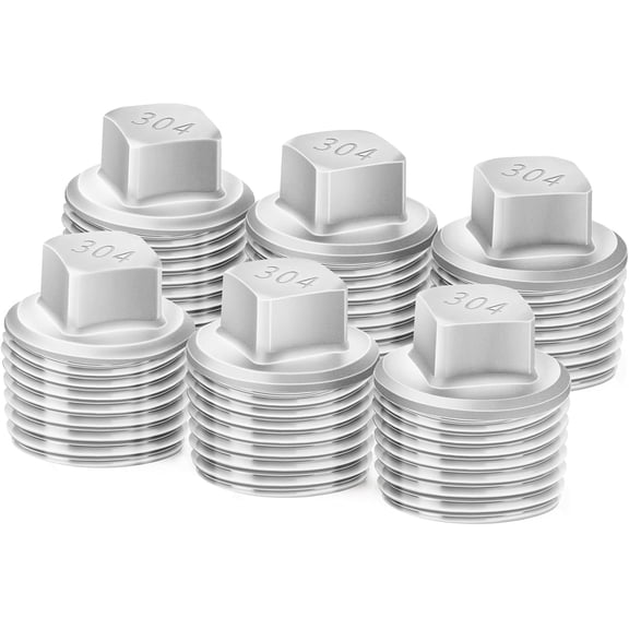 CRKMGS-304 Stainless Steel Pipe Fitting, Outer Square Head Socket Pipe Plug Fitting1/2" NPT MaleThread Adapter(6-PACK)