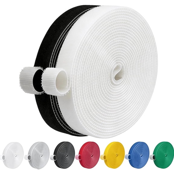 CRKMGS-32FT Reusable Fastening Tape Cable Ties Double-Sided Hook-and-Loop Cable Management Tape Strength and Durability 0.4''/Width (2, White and Black)