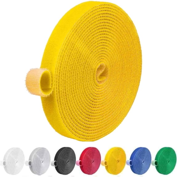 CRKMGS-32FT Reusable Fastening Tape Cable Ties Double-Sided Hook-and-Loop Cable Management Tape Strength and Durability 0.4''/Width (1, Yellow)