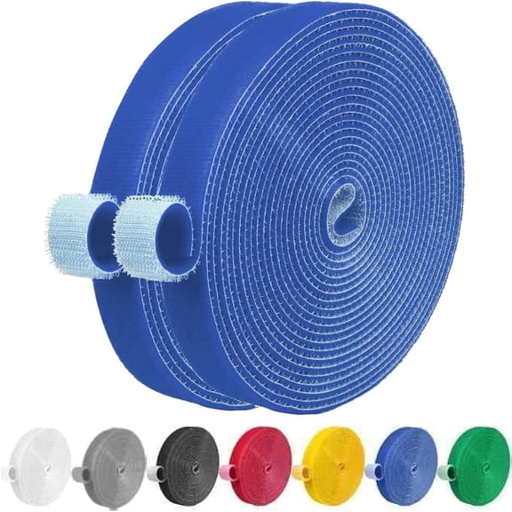 CRKMGS-32FT Reusable Fastening Tape Cable Ties Double-Sided Hook-and-Loop Cable Management Tape Strength and Durability 0.4''/Width (2, Blue)