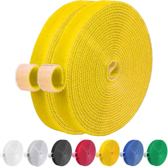 CRKMGS-32FT Reusable Fastening Tape Cable Ties Double-Sided Hook-and-Loop Cable Management Tape Strength and Durability 0.4''/Width (2, Yellow)