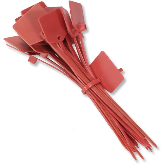 CRKMGS-4 in Marker Nylon Cable Ties, Plastic Water Proof Tags, Self-Locking Written-on Cable Marker, Security Seals Label for Cabling, Wire Marking Label, Shipping Hanging Tags - Red/ 100pcs
