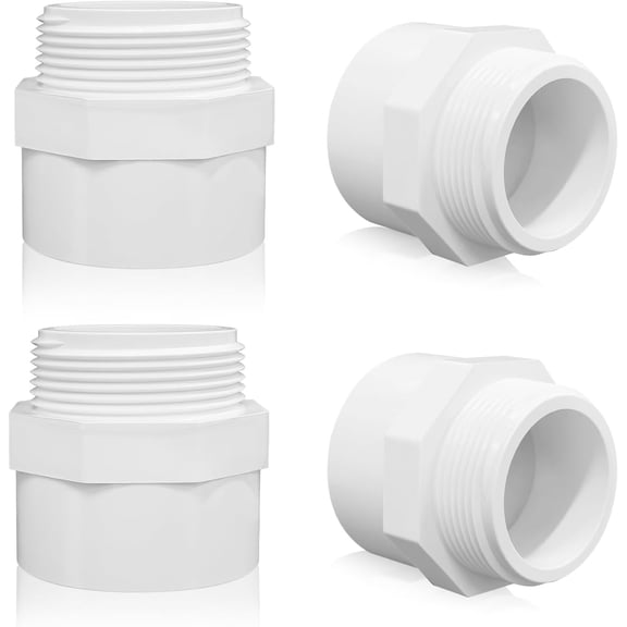 CRKMGS-4Pcs 2"White 2-Way PVC Pipe Coupling Adapter Hex Nipple NPT Male Thread Coupling Adapter Connectors for 2 Inch PVC Pipe Socket x NPT Male