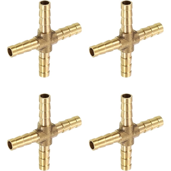 CRKMGS-4Pcs Brass 4 Way Pipe Fitting, 6mm Cross Barb Union Fitting Pipe Adapter for Water/Fuel/Air Transport Connect Pipelines