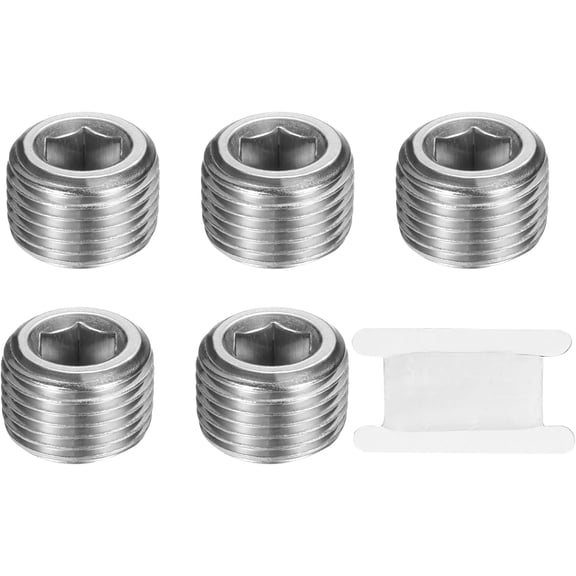 CRKMGS-5 Pcs 304 Stainless Steel Pipe Plug 1/2" BSP Male Internal Hex Thread Socket Pipe Plug Hex Countersunk Pipe Fitting for Sealing Water Oil Gas Pipeline, Silver