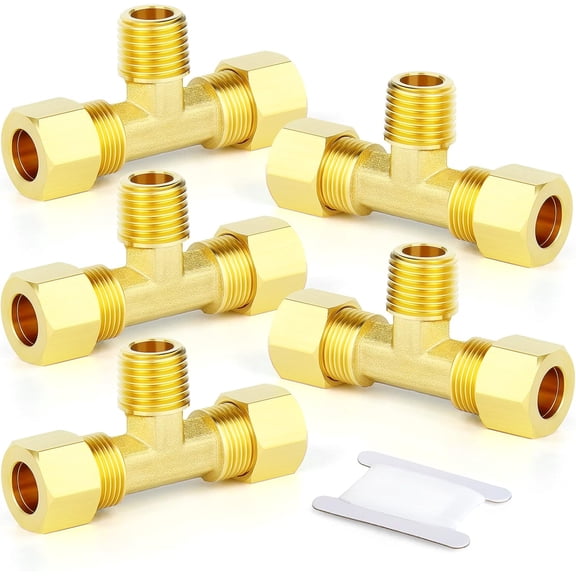 CRKMGS-5PCS Brass Compression Tube Tee Pipe Fitting Connector3/8" OD x 1/4" NPT x 3/8" ODMale Branch Tee