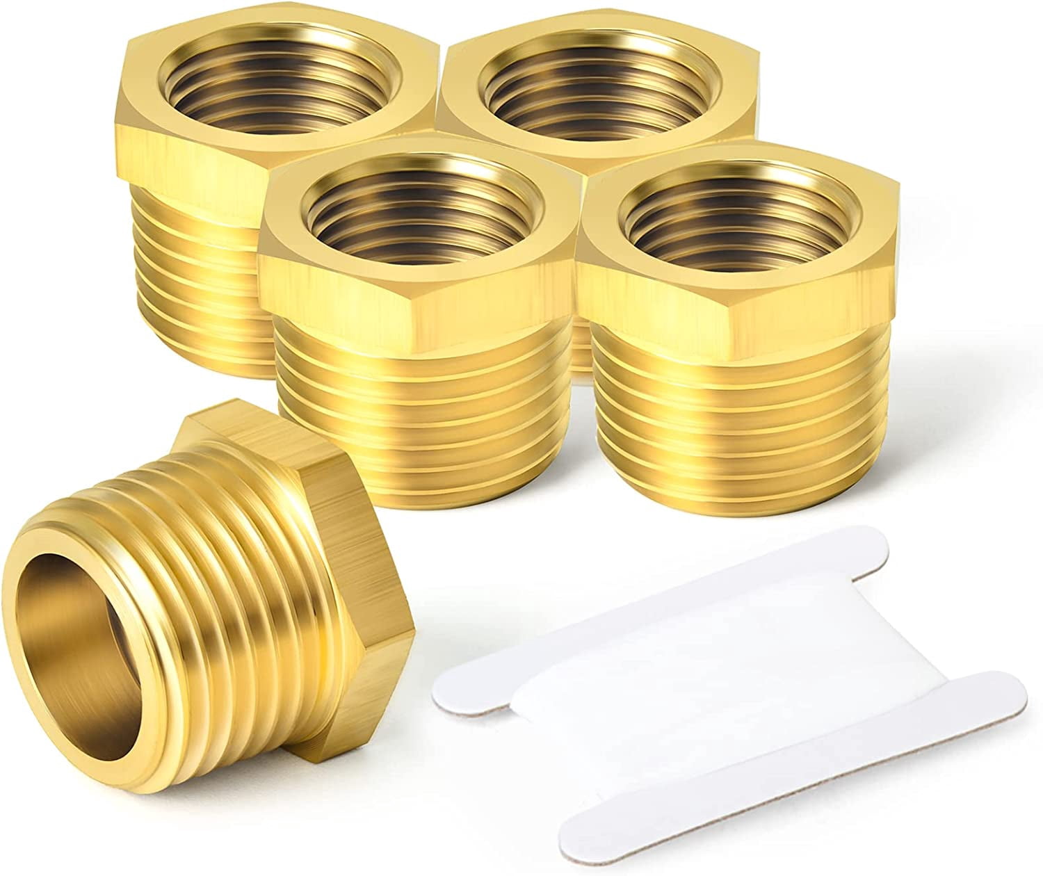 CRKMGS-5PCS Brass Reducer Hex Bushing Threaded Pipe Fitting 1/2