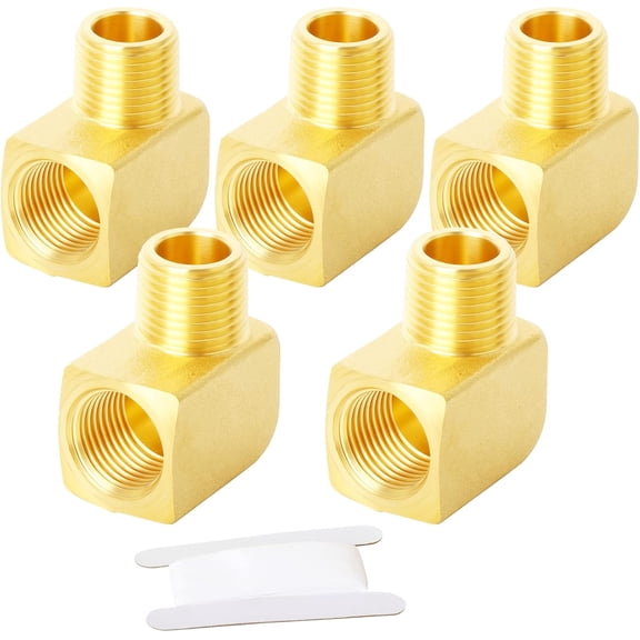 CRKMGS-5PCS Square 90 Degree Barstock Street Elbow, 3/8 Inch NPT Male Pipe to 3/8 Inch NPT Female Brass Pipe Fitting