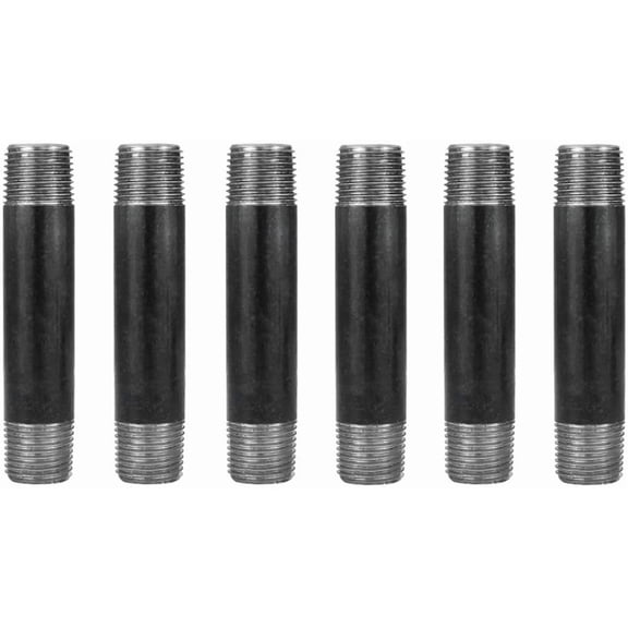 CRKMGS-6 Pack 1/2" 4" Heavy Duty Pre-Cut Grey Metal Pipe, Industrial Steel Fits Standard Half Inch Threaded Pipes and Fittings - Vintage DIY Industrial Shelving (1/2" 4", Grey)