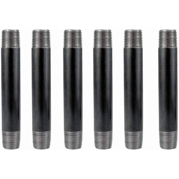 CRKMGS-6 Pack 1/2" 5" Heavy Duty Pre-Cut Grey Metal Pipe, Industrial Steel Fits Standard Half Inch Threaded Pipes and Fittings - Vintage DIY Industrial Shelving (1/2" 5", Grey)