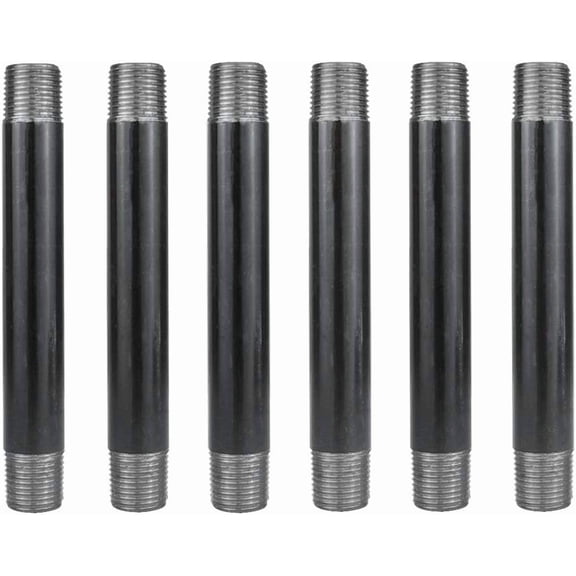 CRKMGS-6 Pack 1/2" 6" Heavy Duty Pre-Cut Grey Metal Pipe, Industrial Steel Fits Standard Half Inch Threaded Pipes and Fittings - Vintage DIY Industrial Shelving (1/2" 6", Grey)
