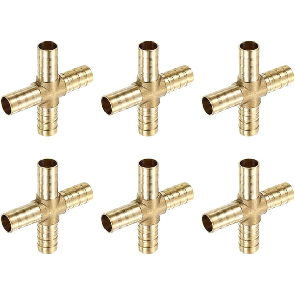 CRKMGS-6Pcs Brass 4 Way Pipe Fitting, 10mm Cross Barb Union Fitting Pipe Adapter for Water/Fuel/Air Transport Connect Pipelines