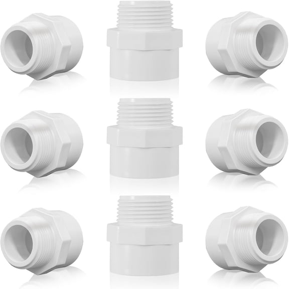 CRKMGS-9Pcs 1"White 2-Way PVC Pipe Coupling Adapter Hex Nipple NPT Male Thread Coupling Adapter Connectors for 1 Inch PVC Pipe Socket x NPT Male