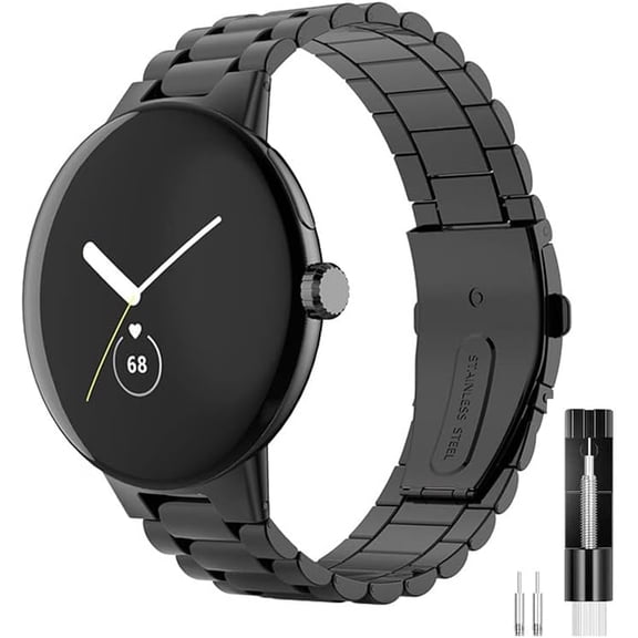 CRKMGS-Bands Compatible with Google Pixel watch 4 3 41mm/ 2 1 Metal Stainless Steel Band Replacement Classic Durable Solid Link Accessory Buckle Metal Strap Wrist Band for Google Pixel watch 4 41mm