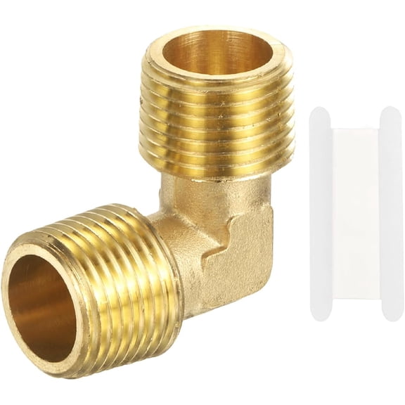 CRKMGS-Brass Fittings 90 Degree Barstock Street Elbow, 1Pcs 3/8" NPT Male Pipe to 3/8" NPT Male Pipe l Shape Right Angle Elbow Pipe Fitting, Brass