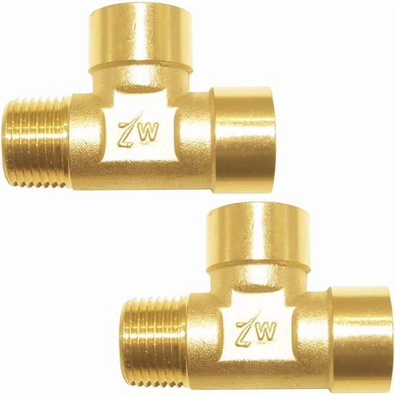 CRKMGS-Brass Pipe Fitting Barstock Tee 3 Way NPT 1/2" Female x 1/2" Female x 1/2" Male Hose Fitting (Pack of 2)