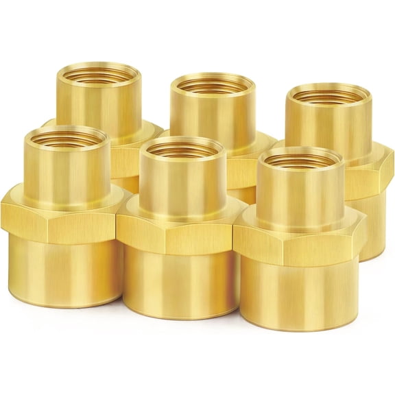 CRKMGS-Brass Pipe Fitting, Reducer Hex Coupling 3/4" NPT Female x 1/2" NPT Female Thread Adapter(6-PACK)