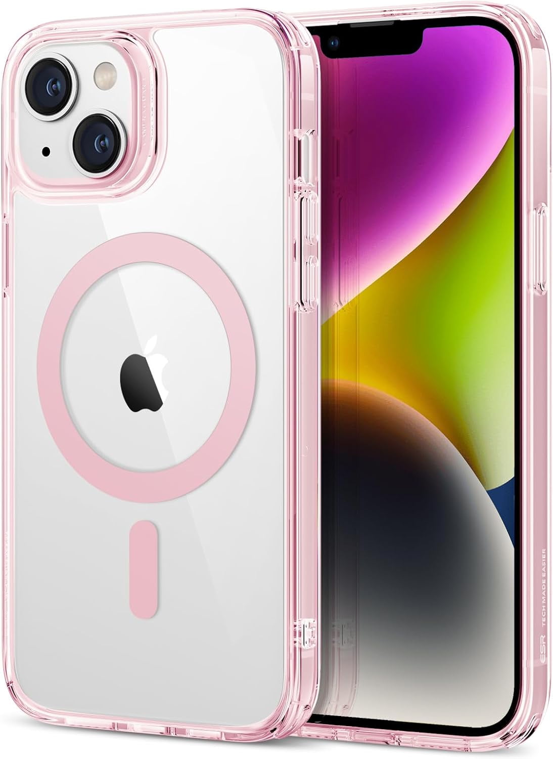 CRKMGS-Classic Hybrid Case (HaloLock) - MagSafe Compatible, Shockproof Military-Grade Protection for iPhone 14/13, Clear Pink