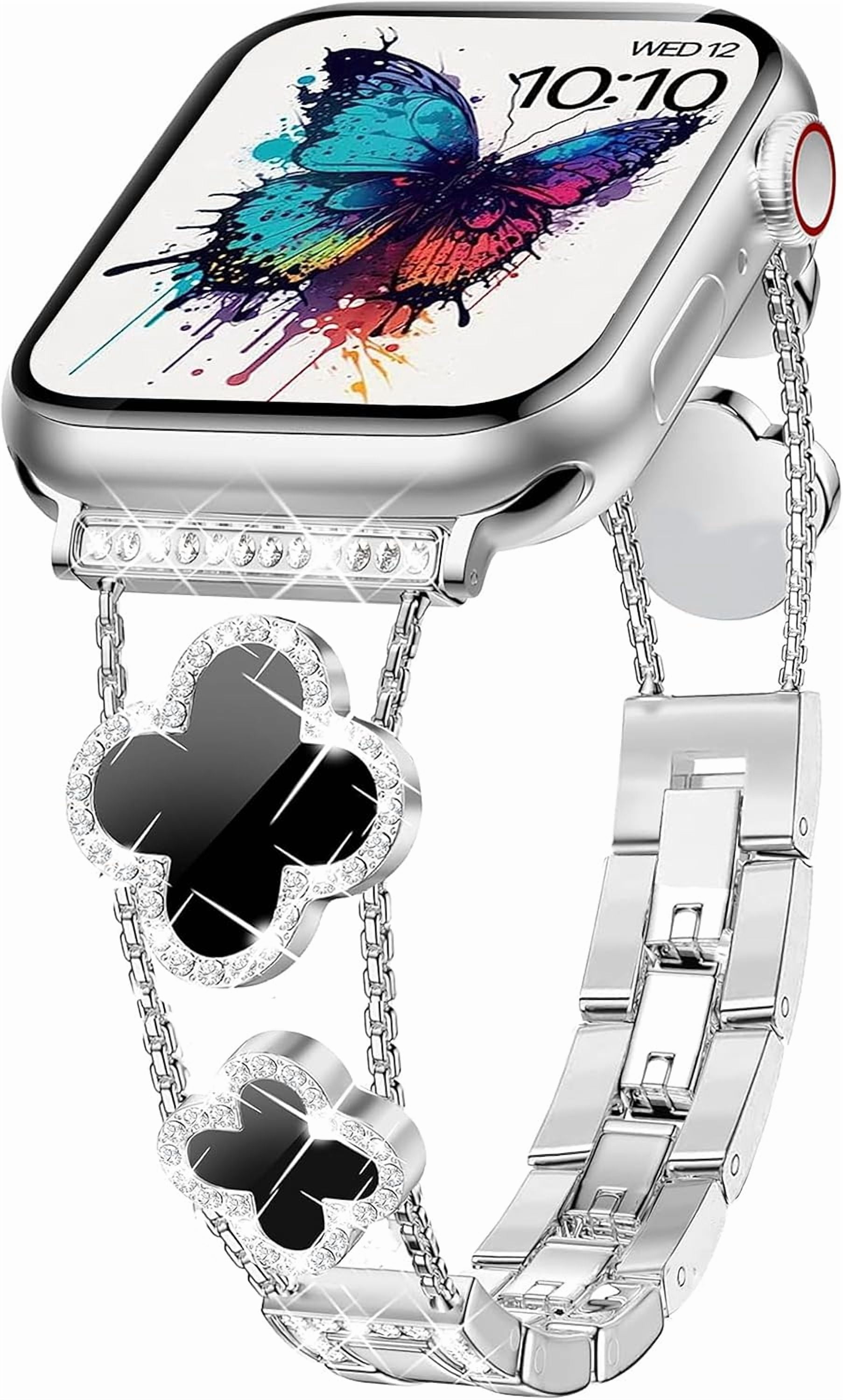 CRKMGS-Compatible with Apple Watch Ultra Band 38MM 40MM 41MM 42MM 44MM 45MM 46MM 49MM Series 10 9 8 7 6 5 4 3 2 1 Smartwatch wistband Bracelet Strap Lucky clover Bracelet iWatch Band for Women